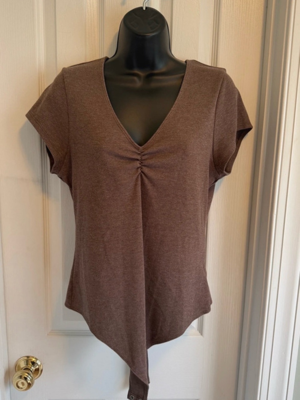 American Eagle Brown V-Neck Asymmetric Bodysuit Top